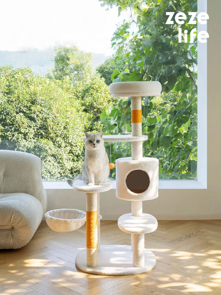 White Cream Style Cat Tree Plus