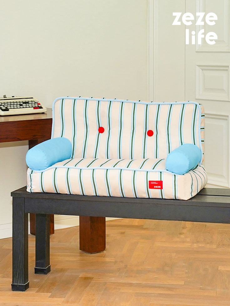 Blue and White Striped Cat Couch