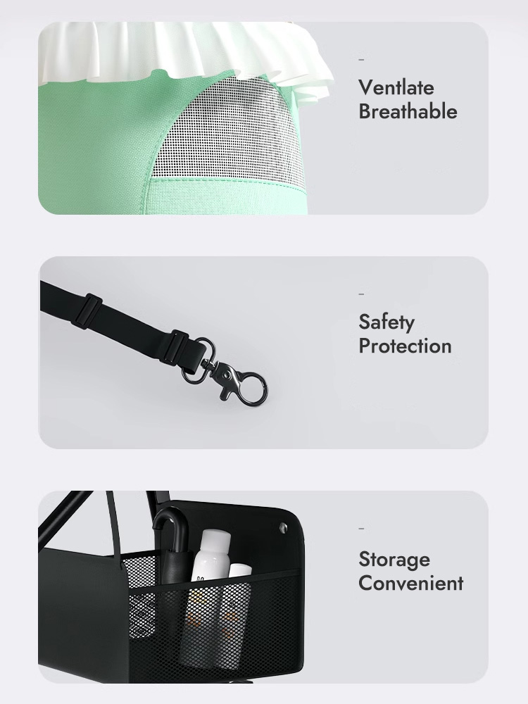 Foldable 3-Color Cat Stroller Pet Carrier With Wheels