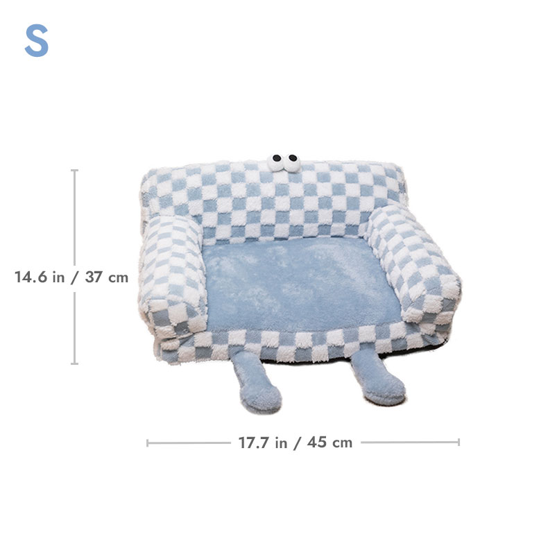 Big-eyed Blue and White Checkered Cat Couch