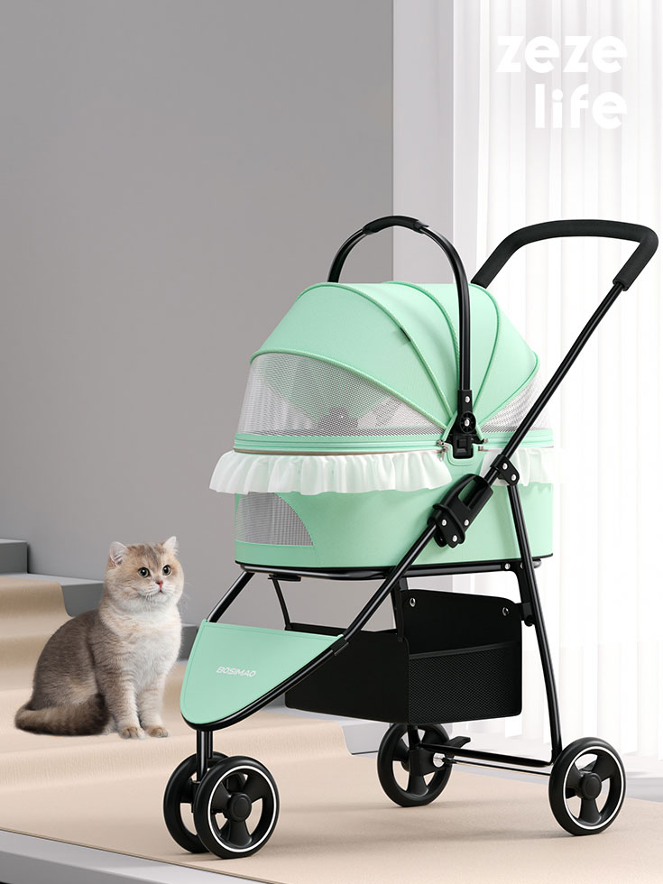 Foldable 3-Color Cat Stroller Pet Carrier With Wheels