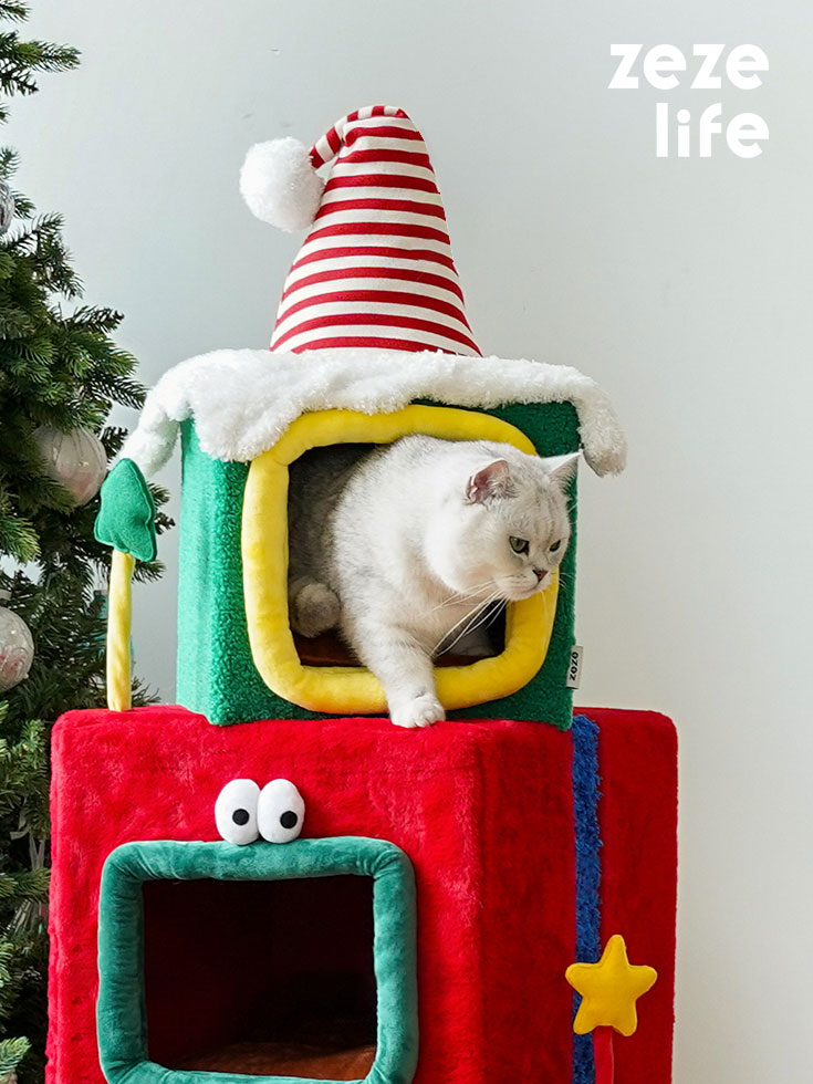 Stacked Christmas Gift Box Cat Condo - Christmas Cat House