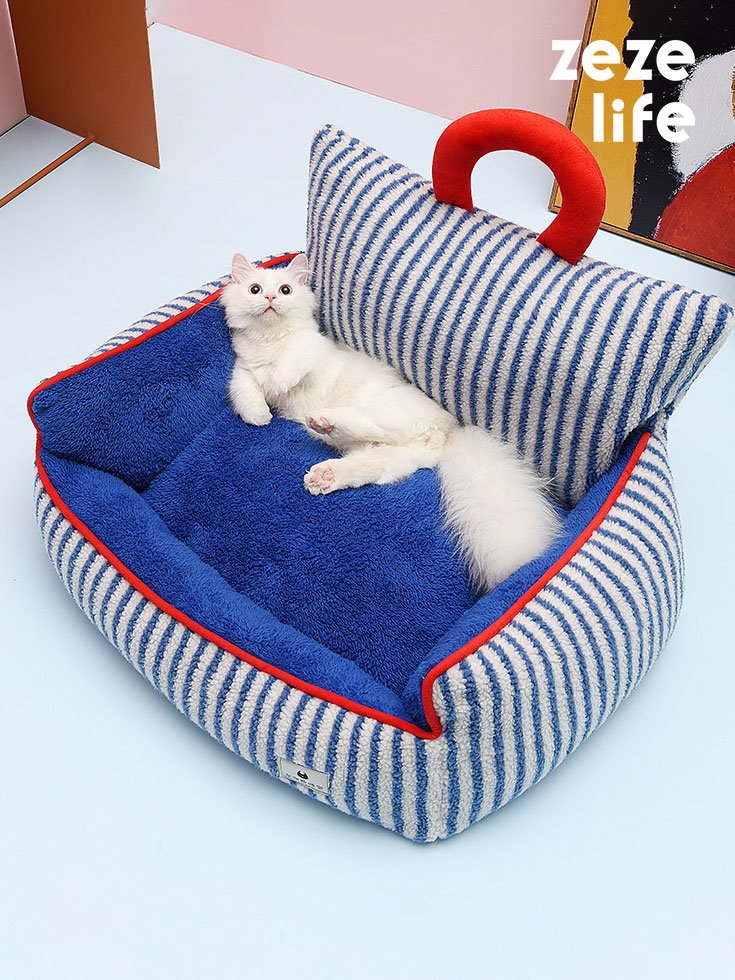 Charming Blue Striped Cat Couch