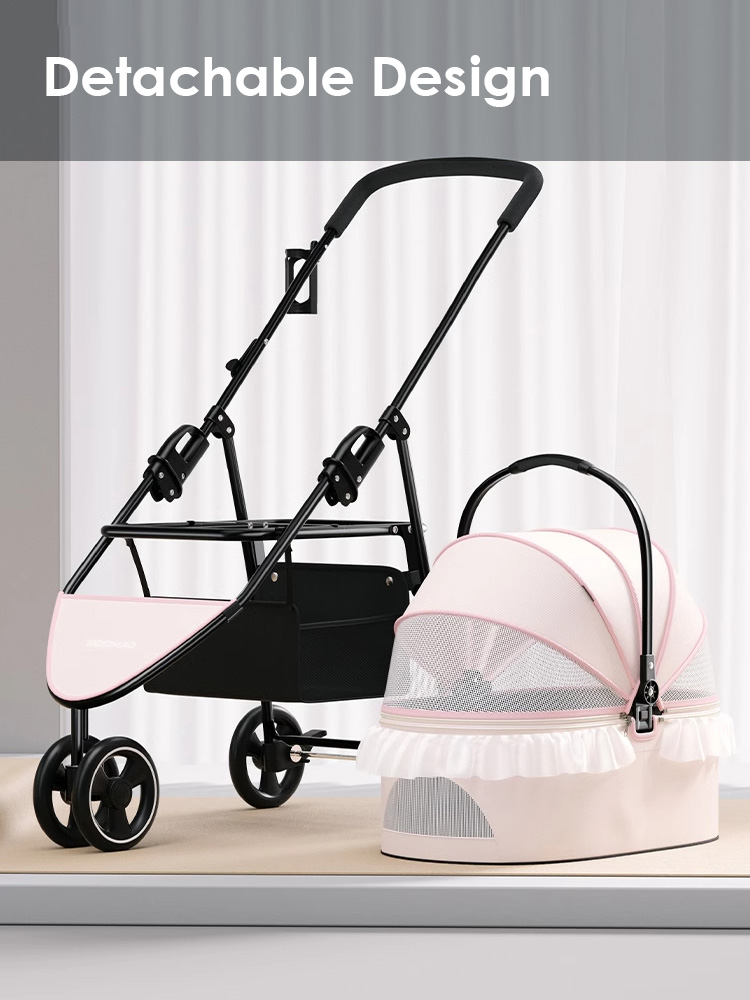Foldable 3-Color Cat Stroller Pet Carrier With Wheels