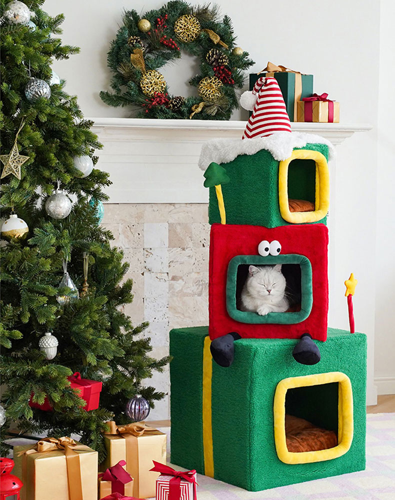 Stacked Christmas Gift Box Cat Condo - Christmas Cat House