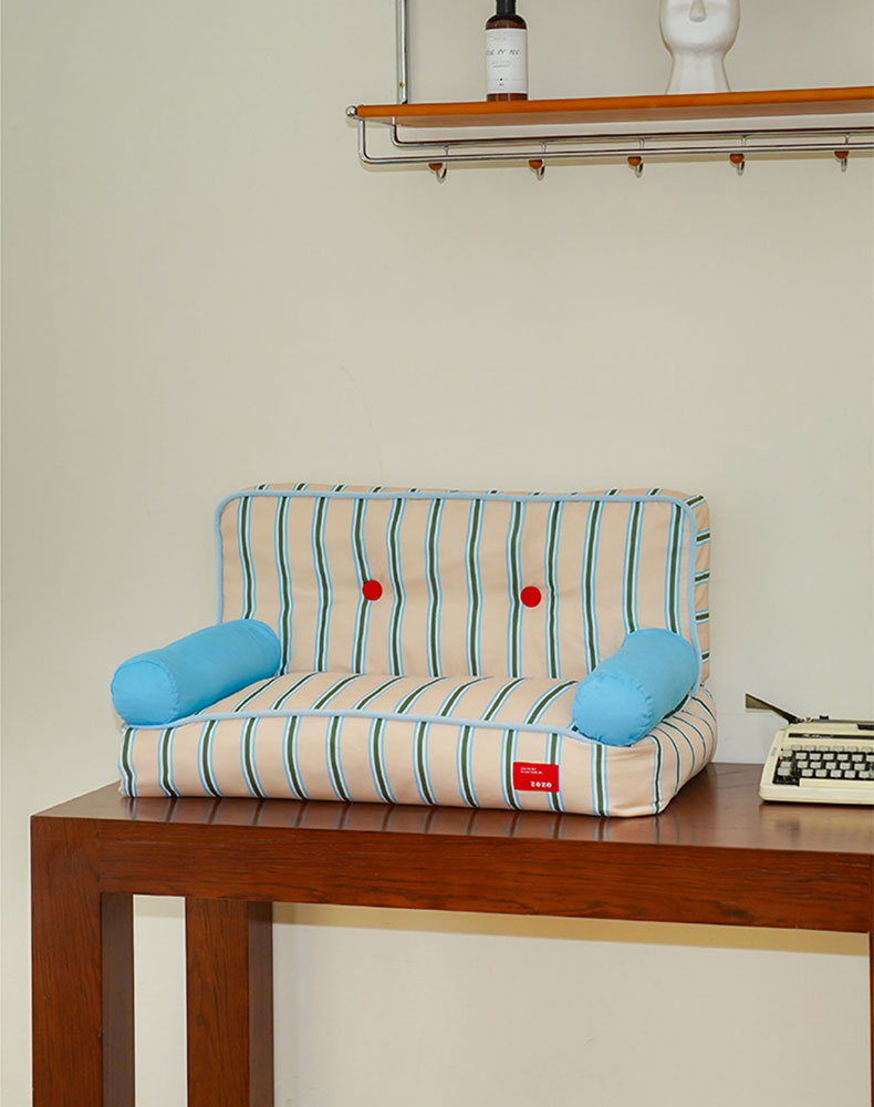 Blue and White Striped Cat Couch