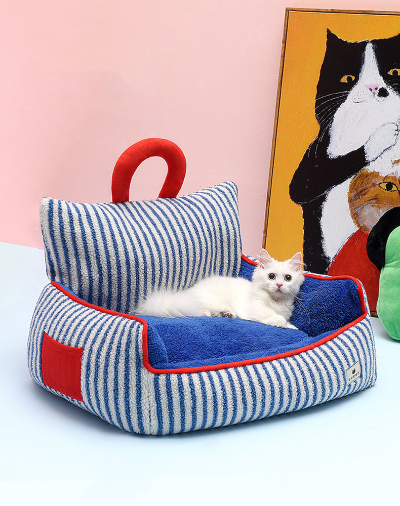 Charming Blue Striped Cat Couch