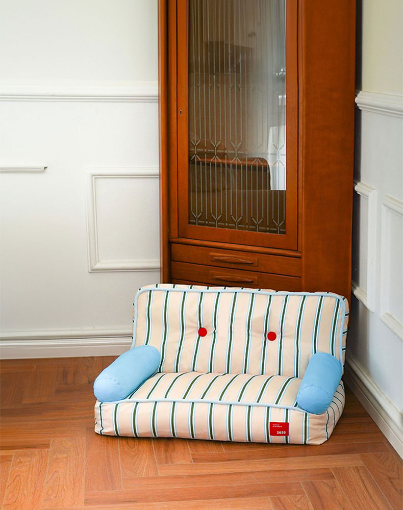 Blue and White Striped Cat Couch