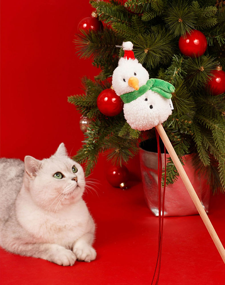 Christmas Snowman Catnip Cat Wand Toy