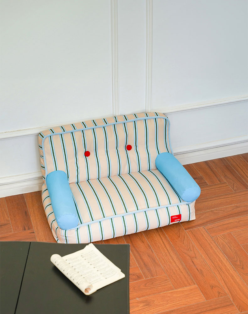 Blue and White Striped Cat Couch
