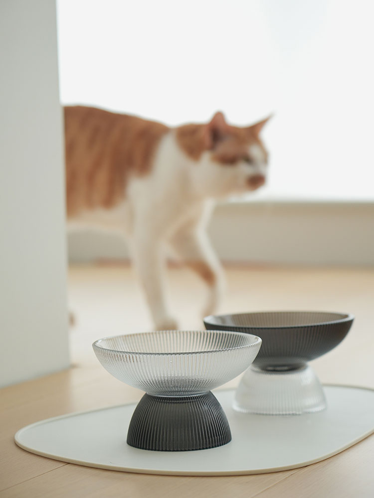 White & Black Glass Cat Bowls