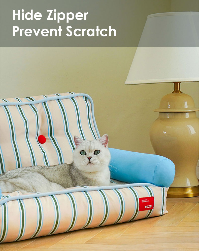 Blue and White Striped Cat Couch