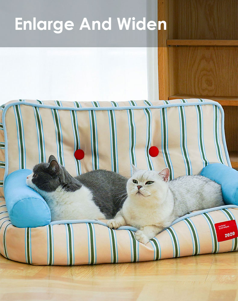 Blue and White Striped Cat Couch